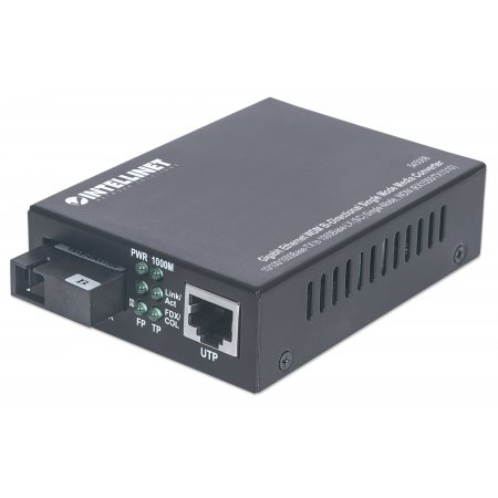 545068 Intellinet Gigabit Ethernet WDM Bi-Directional Single Mode Media Converter 10/100/1000Base-TX to 1000Base-LX (SC) Single-Mode - 20 km (12.4 mi.) - WDM (RX1550/TX1310)