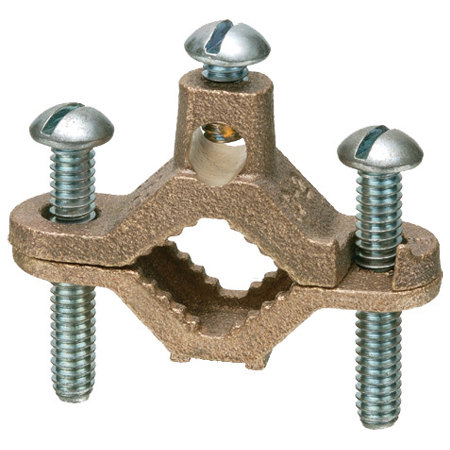 722B Arlington Industries 2-1/2" to 4" Pipe Bare Wire Ground Clamps (Solid Brass w/ Steel Screws)