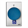 990-BH-MO x 28 Dormakaba Rutherford Controls Handicap Symbol Momentary Action Oversized Tamper-proof Button - Brushed Anodized Aluminum Faceplate - Blue Cap