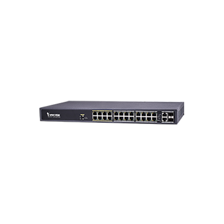 [DISCONTINUED] AW-FGT-260C-380 Vivotek FE Unmanaged 24 FE PoE + 2 GE Combo 370W Total PoE Switch