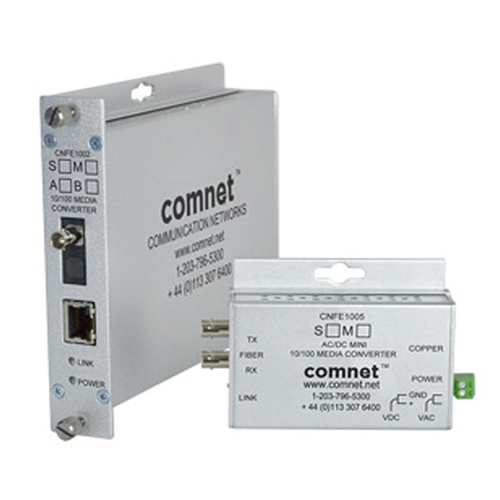 CNFE1002SAC1B-M Comnet Small Size 100Mbps Media Converter (B) ST Connector AC/DC Power SM 1 Fiber