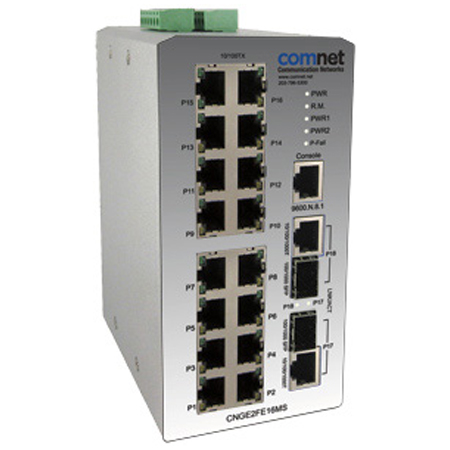 CNGE2FE16MS Comnet 2 Port 1000Mbps +16 Port 100Mbps Managed Switch, Includes Power Supply