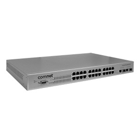 CNGE2FE24MSPoE Comnet 2 Port 1000Mbps + 24 Port 100Mbps Managed Switch, Power Over Ethernet, Power Supply PS48VDC-10A recommended and sold seperately
