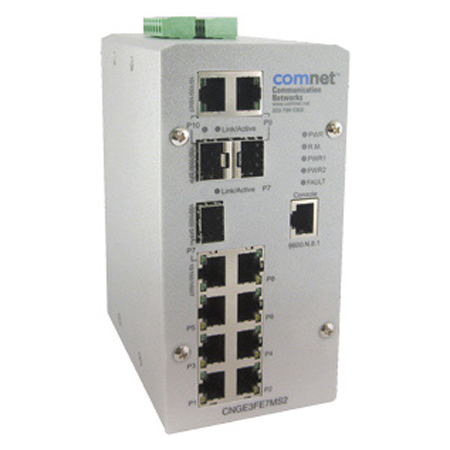 CNGE3FE7MS2 Comnet 3 Port 1000Mbps + 7 Port 100Mbps Managed Switch, Includes Power Supply