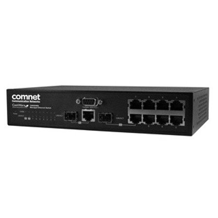 CWGE9MS Comnet 9 Port 1000Mbps Managed Switch, 8 Elec, 2 Elec or SFP Optical, 120 VAC, Commercial Grade, Internal Power Supply
