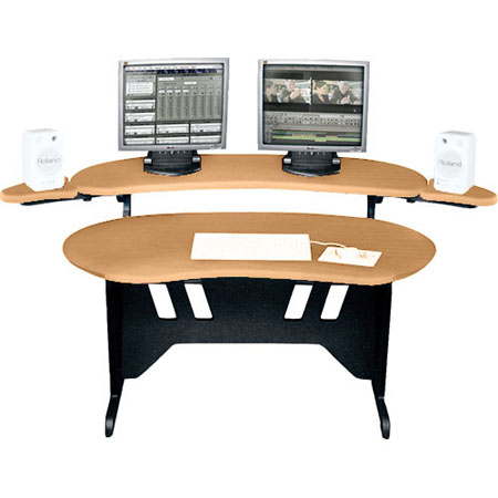 EL-HM Middle Atlantic 84 Inch Edit Center Desk with Overbridge (Honey Maple)