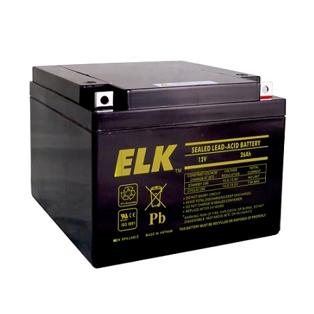ELK-12260 ELK Rechargeable Sealed Lead Acid Battery 12 Volts/26Ah - B1-M5 Bolt and Nut