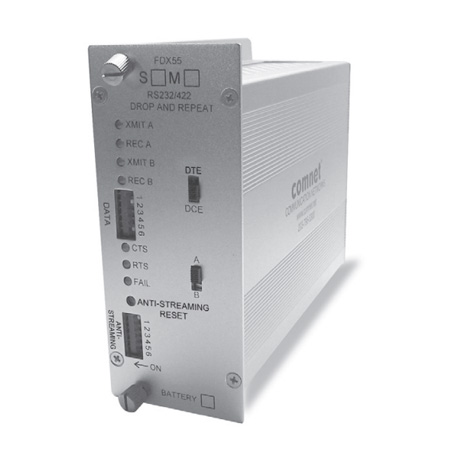 FDX55M28-B Comnet RS232/422 DB25 Repeater 850 Nm RTS/CTS Timer Anti-Streaming mm 2 fiber Battery Back-Up