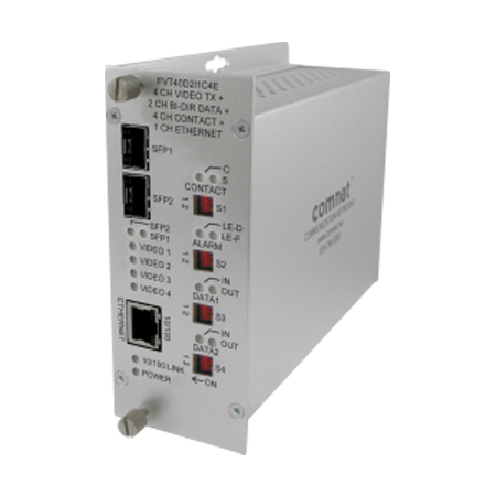 FVR40D2I1C4E Comnet Receiver 4 10-bit Digitally Encoded Video, 2 Bi-directional Data, Aiphone Intercom, 4 Contact Closure, 100Mbps Ethernet and SFP
