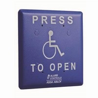 JP2-5 Alarm Controls Pneumatic Time Delay Press to Open Jumbo Push Plate - Blue with White Handicap Icon