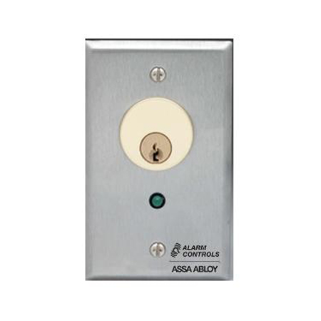 MCK-5-3 Alarm Controls DPDT Momentary Switch - Single Gang Stainless Steel Wall Plate with Green LED