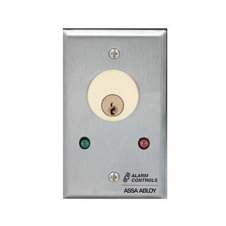 MCK-6-3 Alarm Controls DPDT Momentary Switch - Single Gang Stainless Steel Wall Plate with Green and Red LEDs