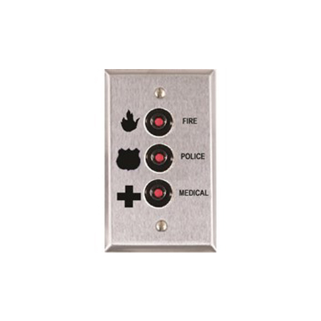 RP-46P-F-M Alarm Controls Single Gang Wallplate - Police - Fire - Medical - Satin Stainless Steel
