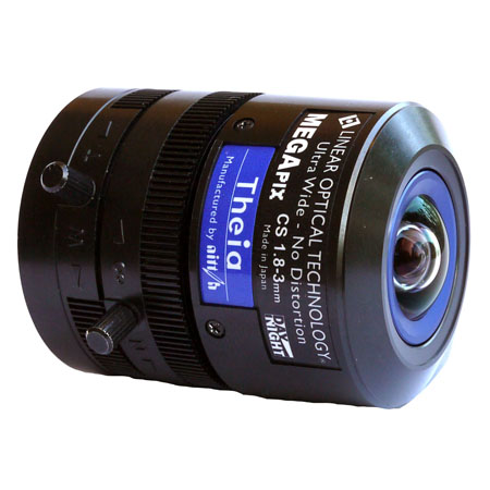 SL183M Theia 5MP 1/2.3" 1.8-3mm Varifocal F1.8-Close CS Mount Manual Iris IR Corrected Ultra Wide FOV Lens