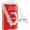 SS2021PS-EN STI Red Indoor Only Flush or Surface Turn-to-Reset Stopper Station with FUEL PUMP SHUT DOWN Label English