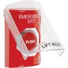 Show product details for SS2024EX-EN STI Red Indoor Only Flush or Surface Momentary Stopper Station with EMERGENCY EXIT Label English