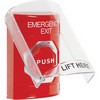 Show product details for SS2029EX-EN STI Red Indoor Only Flush or Surface Turn-to-Reset (Illuminated) Stopper Station with EMERGENCY EXIT Label English