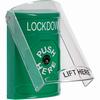Show product details for SS2120LD-EN STI Green Indoor Only Flush or Surface Key-to-Reset Stopper Station with LOCKDOWN Label English