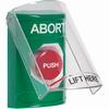 Show product details for SS2121AB-EN STI Green Indoor Only Flush or Surface Turn-to-Reset Stopper Station with ABORT Label English