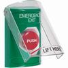 Show product details for SS2121EX-EN STI Green Indoor Only Flush or Surface Turn-to-Reset Stopper Station with EMERGENCY EXIT Label English