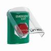 Show product details for SS2128EX-EN STI Green Indoor Only Flush or Surface Pneumatic (Illuminated) Stopper Station with EMERGENCY EXIT Label English