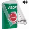 Show product details for SS21A1AB-EN STI Green Indoor Only Flush or Surface w/ Horn Turn-to-Reset Stopper Station with ABORT Label English