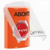 Show product details for SS25A5AB-EN STI Orange Indoor Only Flush or Surface w/ Horn Momentary (Illuminated) Stopper Station with ABORT Label English