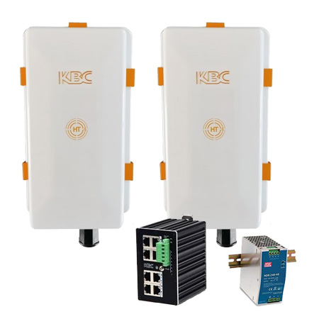 WES4HTG-KT-P8 KBC Networks 5GHz Wireless High Throughput Gigabit Ethernet System Kit Up to 650Mbps Bi-directionally with 2 x WES4HTG-AX-CA Modules Integrated 17dBi Antennas, 1 x ESUGS8-B Unmanaged PoE Switch and 1 x NDR-240-48 DIN Rail Power Supply - US Power Plug