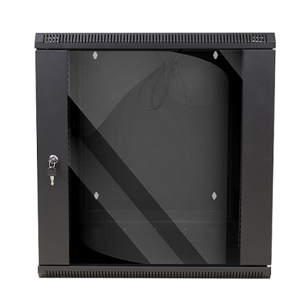 047-WHS-1270 Vertical Cable 12U Wall Mount Swing Out Cabinet 30" Usable Depth with Lockable Glass Door, Fan, and Power Supply