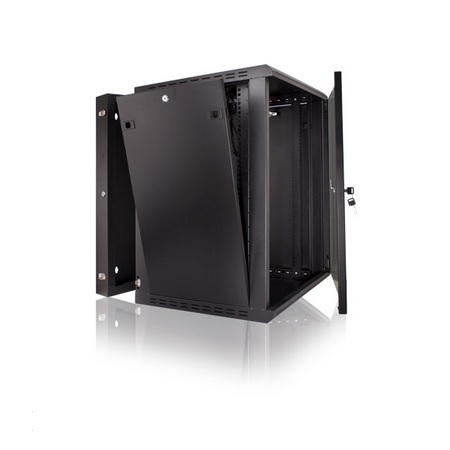 047-WHS-1560 Vertical Cable 15U Wall Mount Swing Out Cabinet 15.75" Usable Depth with Lockable Glass Door, Fan, and Power Supply
