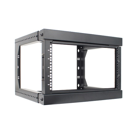047-WSM-0626 Vertical Cable 6U Wall Mount Open Frame Rack Front Swing Out 18"-30" Adjustable Depth