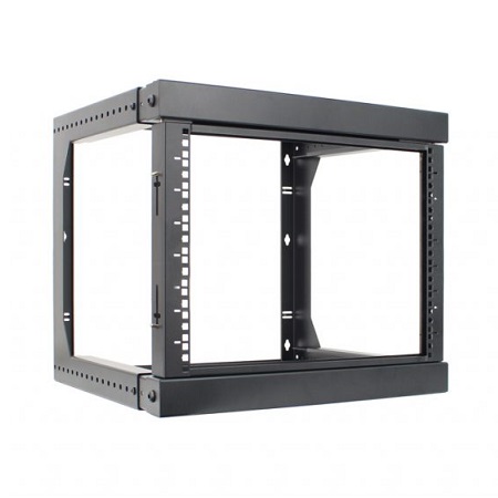 047-WSM-0826 Vertical Cable 8U Wall Mount Open Frame Rack Front Swing Out 18"-30" Adjustable Depth