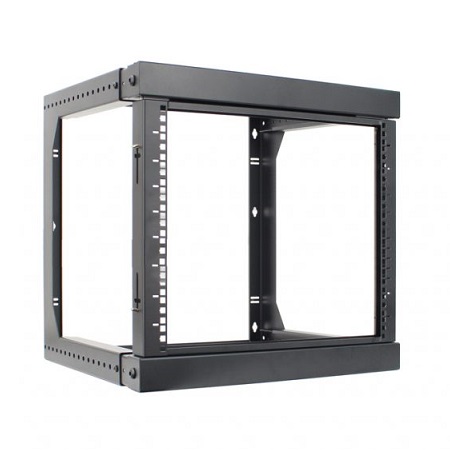 047-WSM-0926 Vertical Cable 9U Wall Mount Open Frame Rack Front Swing Out 18"-30" Adjustable Depth