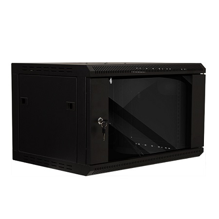 047-WWM-0660 Vertical Cable 6U Wall Mount Cabinet 15.7" Mounting Depth with Lockable Glass Door, Fan and Power Supply