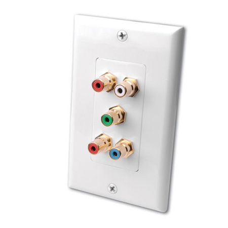 120905 Vanco RGB Component Video with Audio Wall Plate - White