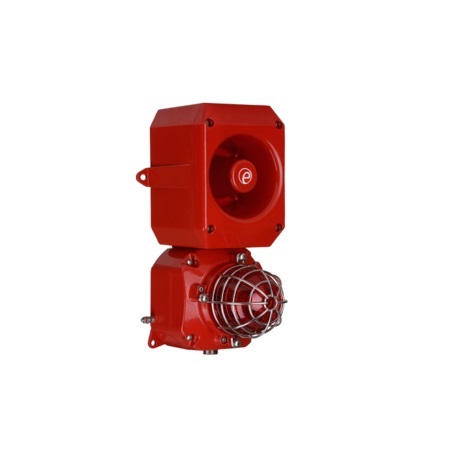1430574-1 Potter E2 D2xC2LD2 Haz Loc Alarm Horn & LED Beacon 24VDC - Red Enclosure - Clear Lens