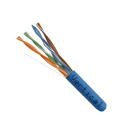 156-201/P/BL Vertical Cable 24 AWG 4 Unshielded Twisted Pair Solid Bare Copper CMP Plenum Cat5e Cable - 1000' Pull Box - Blue