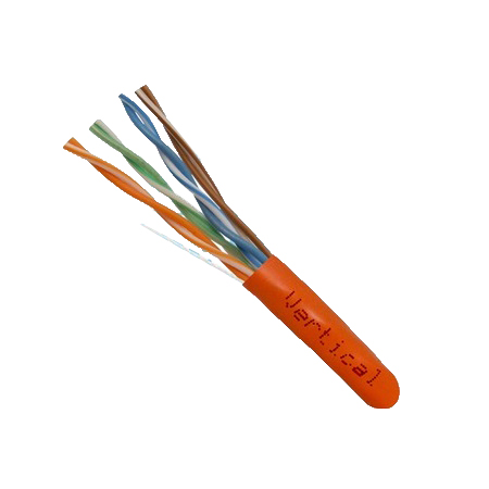 156-204/P/OR Vertical Cable 24 AWG 4 Unshielded Twisted Pair Solid Bare Copper CMP Plenum Cat5e Cable - 1000' Pull Box - Orange