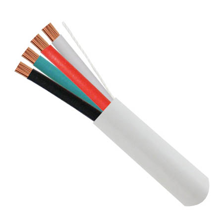 211-184/P/WH Vertical Cable 18 AWG 4 Conductors Unshielded Stranded Bare Copper CMP Plenum Alarm Security Cable - 1000' Wooden Spool - White