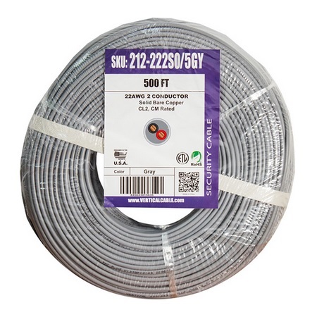 212-224SO/5GY Vertical Cable 22 AWG 4 Conductors Unshielded Solid Bare Copper CM/CL2 Non-Plenum Alarm Security Cable - 500' Coil Pack - Gray