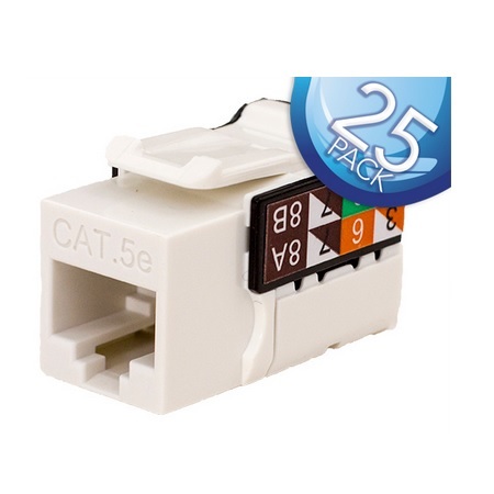 351-V2610/WH/25 Vertical Cable CAT5E Data Grade Keystone Jack 90 8x8 Conductors - 25 Pack - White