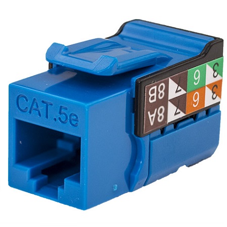 351-V2614/BL Vertical Cable CAT5E Data Grade Keystone Jack 90 8x8 Conductors - Blue