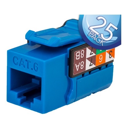 352-V2703/BL/25 Vertical Cable CAT6 Data Grade Keystone Jack 90 8x8 Conductors - 25 Pack - Blue