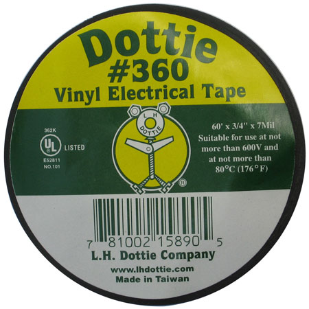 360 L.H. Dottie 3/4 X 60' Economy PVC Tape Black