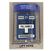 6510/COV Dortronics Anti-Tamper Plexiglass Cover - EMERGENCY EXIT ONLY - Blue Label with White Lettering