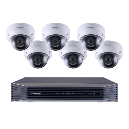 88-SN8TDR47-2TB Geovision 8 Channel at 4K (2160p) NVR 48Mbps Max Throughput w/ Built-in 8 Port PoE - 2TB with 6 x 4MP Outdoor Dome IP Security Cameras