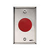 908-RB-MO x 32D Dormakaba Rutherford Controls Blank Symbol Momentary Action Mushroom Button - Brushed Stainless Steel Faceplate - Blank Red Cap