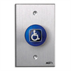 916-BH-MO x 28 Dormakaba Rutherford Controls Handicap Symbol Momentary Action Tamper-proof Handicap Mushroom Button - Brushed Anodized Aluminum Faceplate - Blue Cap