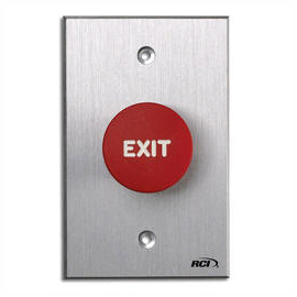 918-RB-MO x 28 Dormakaba Rutherford Controls Blank Symbol Momentary Action Tamper-proof Mushroom Button - Brushed Anodized Aluminum Faceplate - Red Cap