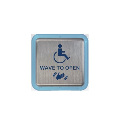 946THW475 Dormakaba Rutherford Controls 4.75" Square Touchless Short Range Actuator with Handicap Logo and 'Wave To Open Text